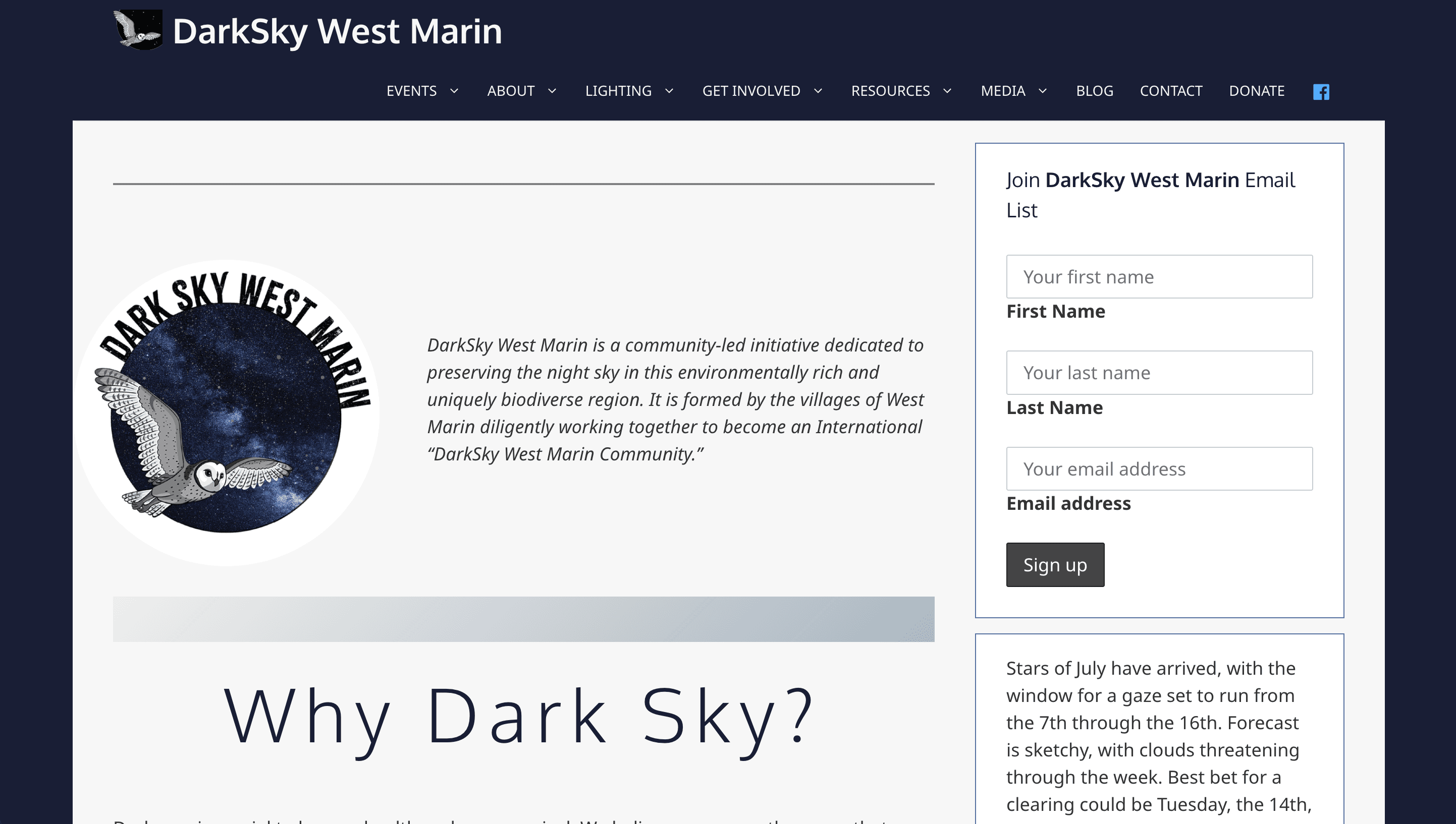 Dark Sky West Marin website